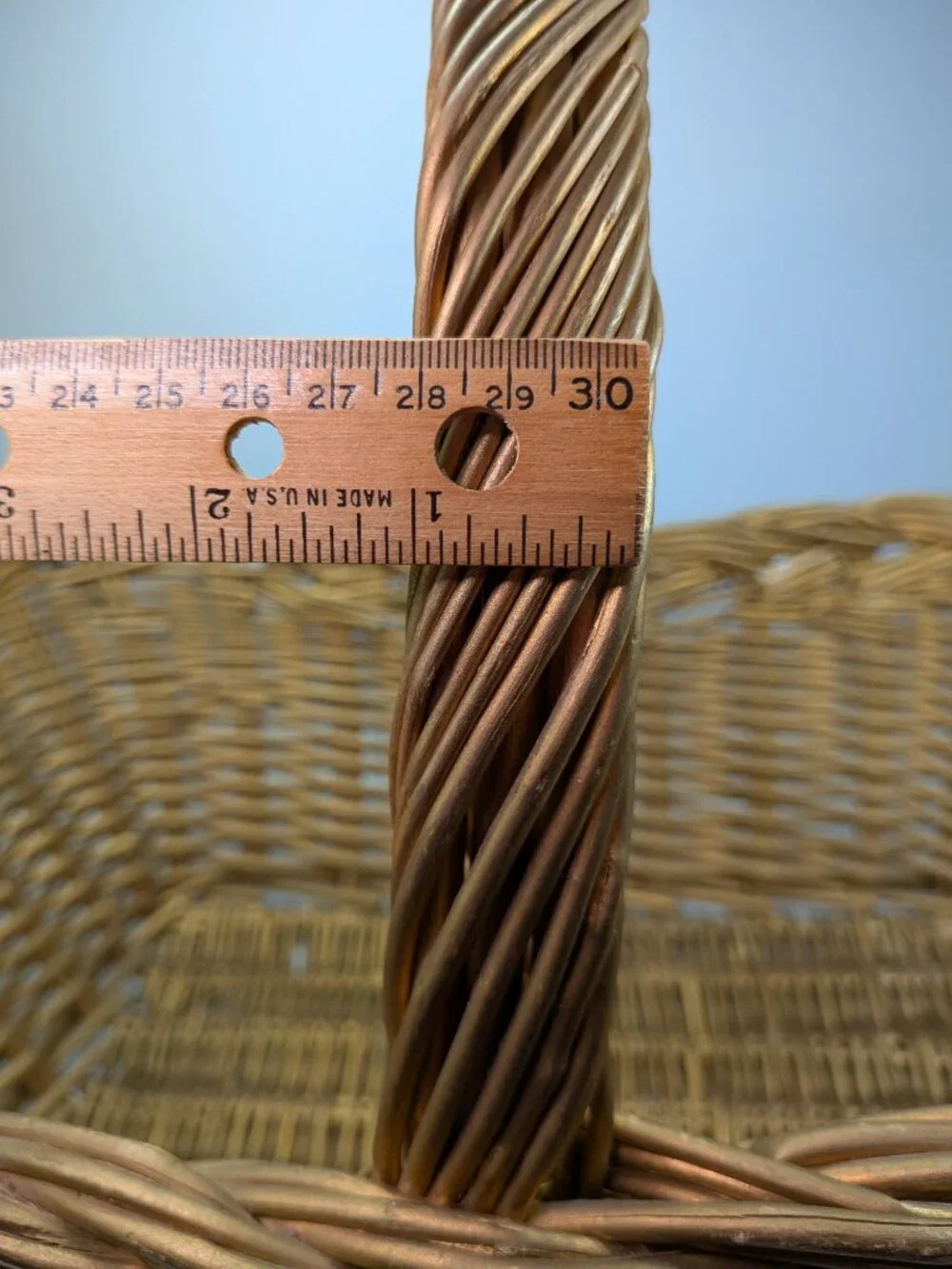 Vintage Extra Large Woven Wicker Basket Handle Scoop Gathering Trug Gold Brown